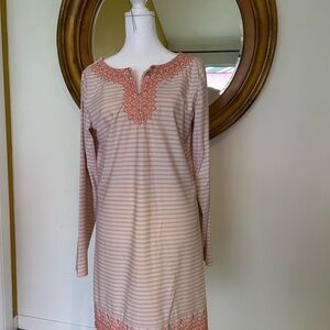 Cabana Life Coral and White Embellished Long Sleeve Coverup